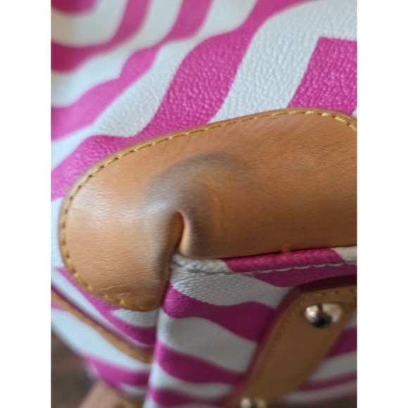 Dooney Bourke Chevron Pink White Satchel Handbag Leather Trim - Picture 9 of 12